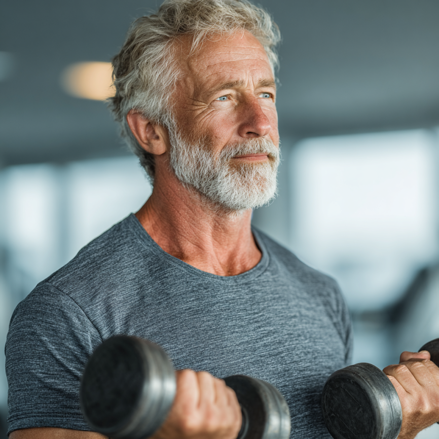 Seniors exercising happily